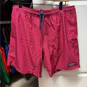 Vineyard Vines Red Patterned Swim Trunks